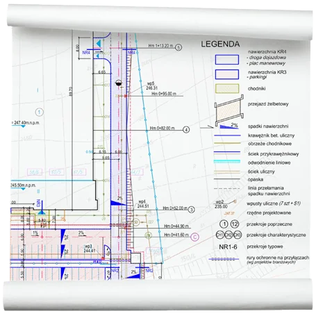 Rysunek techniczny projektu drogowego - plan zagospodarowania