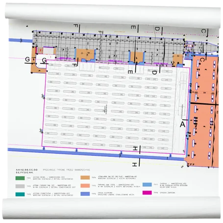 Rysunek techniczny projektu drogowego - szczegóły konstrukcyjne